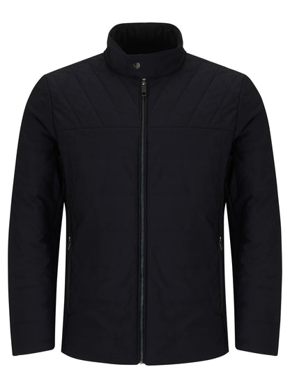 A quilted jacket with a stand-up collar and front zipper, shown on a plain white background.
