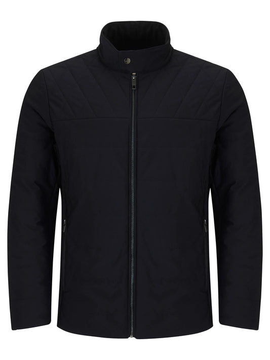 A quilted jacket with a stand-up collar and front zipper, shown on a plain white background.