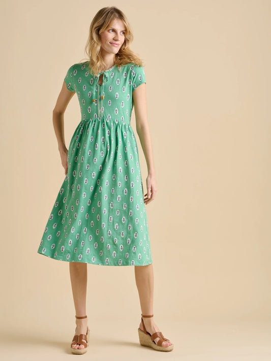 Brakeburn Woodblock Floral Knee Length Dress - Green