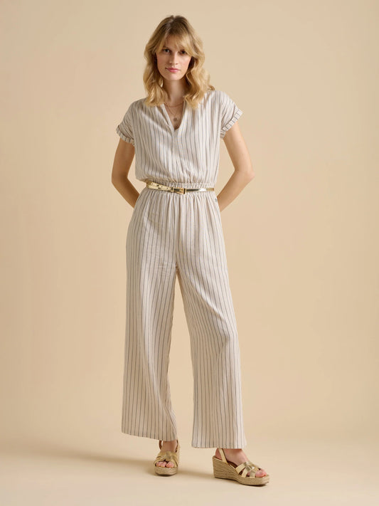 Brakeburn Wide Leg Stripe Jumpsuit - Cream