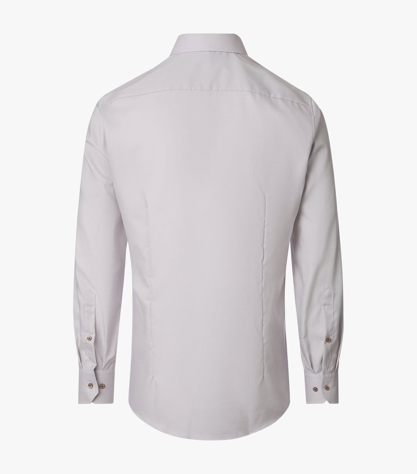 A light beige long-sleeve dress shirt shown from the back, featuring a classic collar, button-down cuffs, and a subtle stitched back design, displayed on a clean white background.