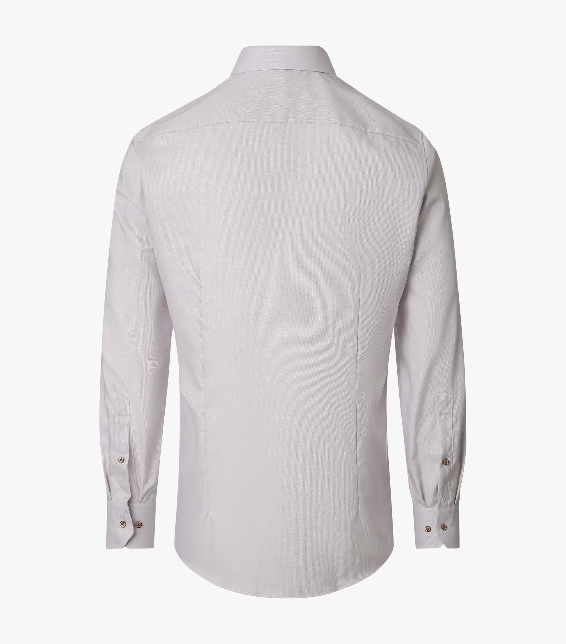 A light beige long-sleeve dress shirt shown from the back, featuring a classic collar, button-down cuffs, and a subtle stitched back design, displayed on a clean white background.