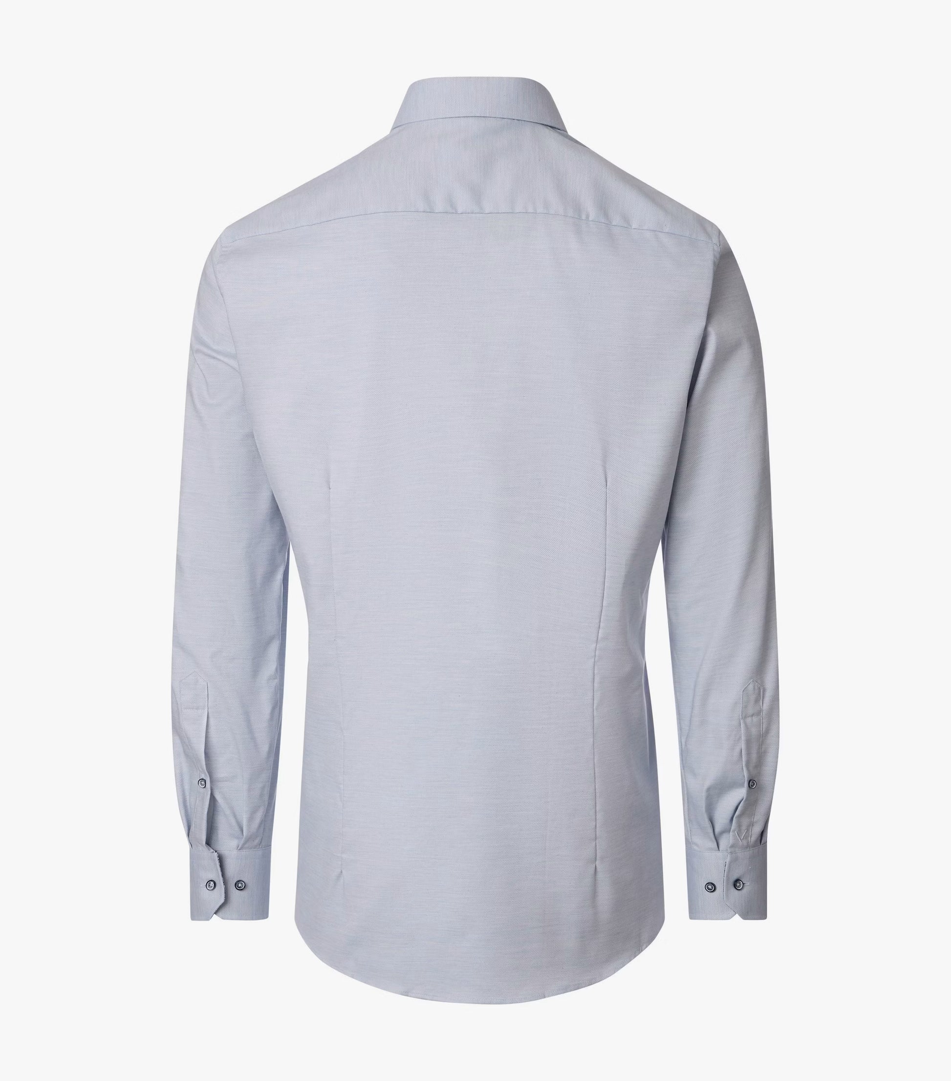 A light blue long-sleeve dress shirt shown from the back, displayed on an invisible mannequin against a plain white background.