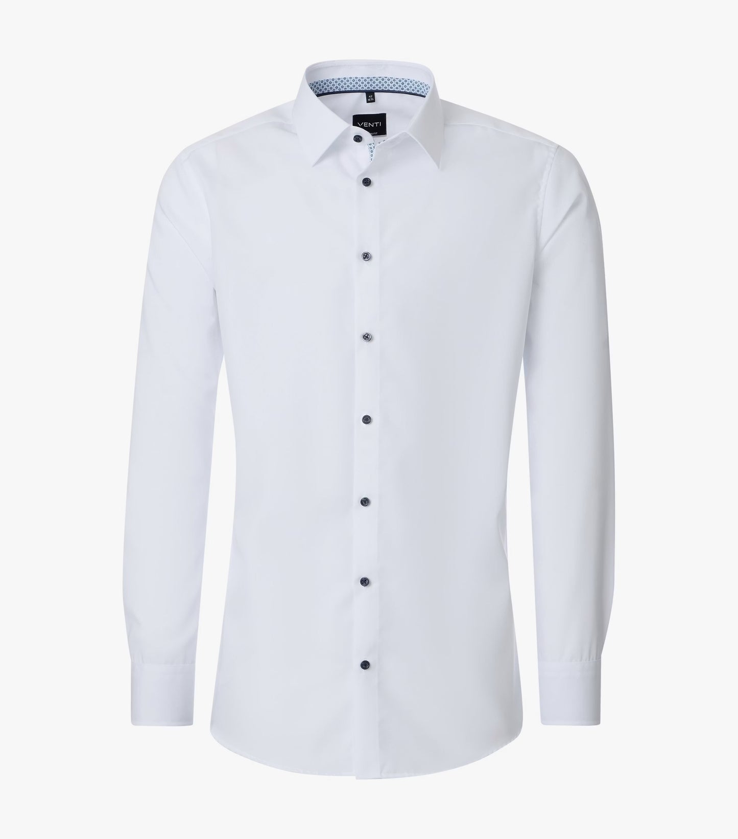 A white long-sleeve button-down dress shirt with a classic collar, shown on a clean white background.