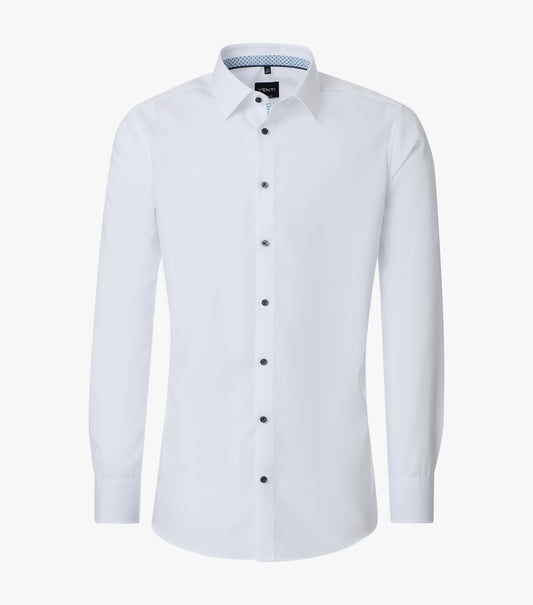 A white long-sleeve button-down dress shirt with a classic collar, shown on a clean white background.