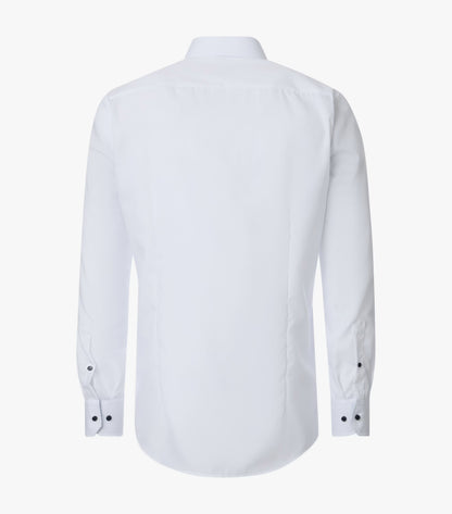 A white long-sleeve button-down dress shirt shown from the back, featuring a classic collar and buttoned cuffs, displayed on a clean white background.