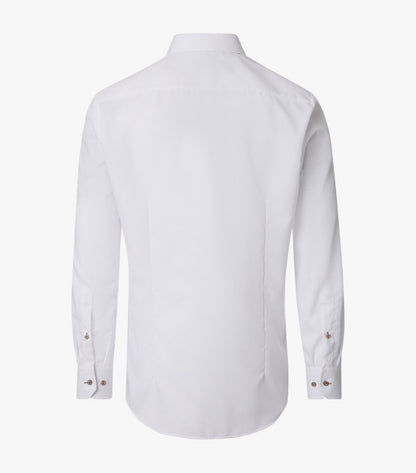 A white long-sleeve dress shirt shown from the back, featuring a classic collar and buttoned cuffs, displayed on a clean white background.