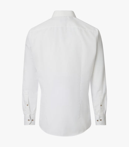 A white long-sleeve dress shirt shown from the back, featuring a classic collar and buttoned cuffs, displayed on a clean white background.