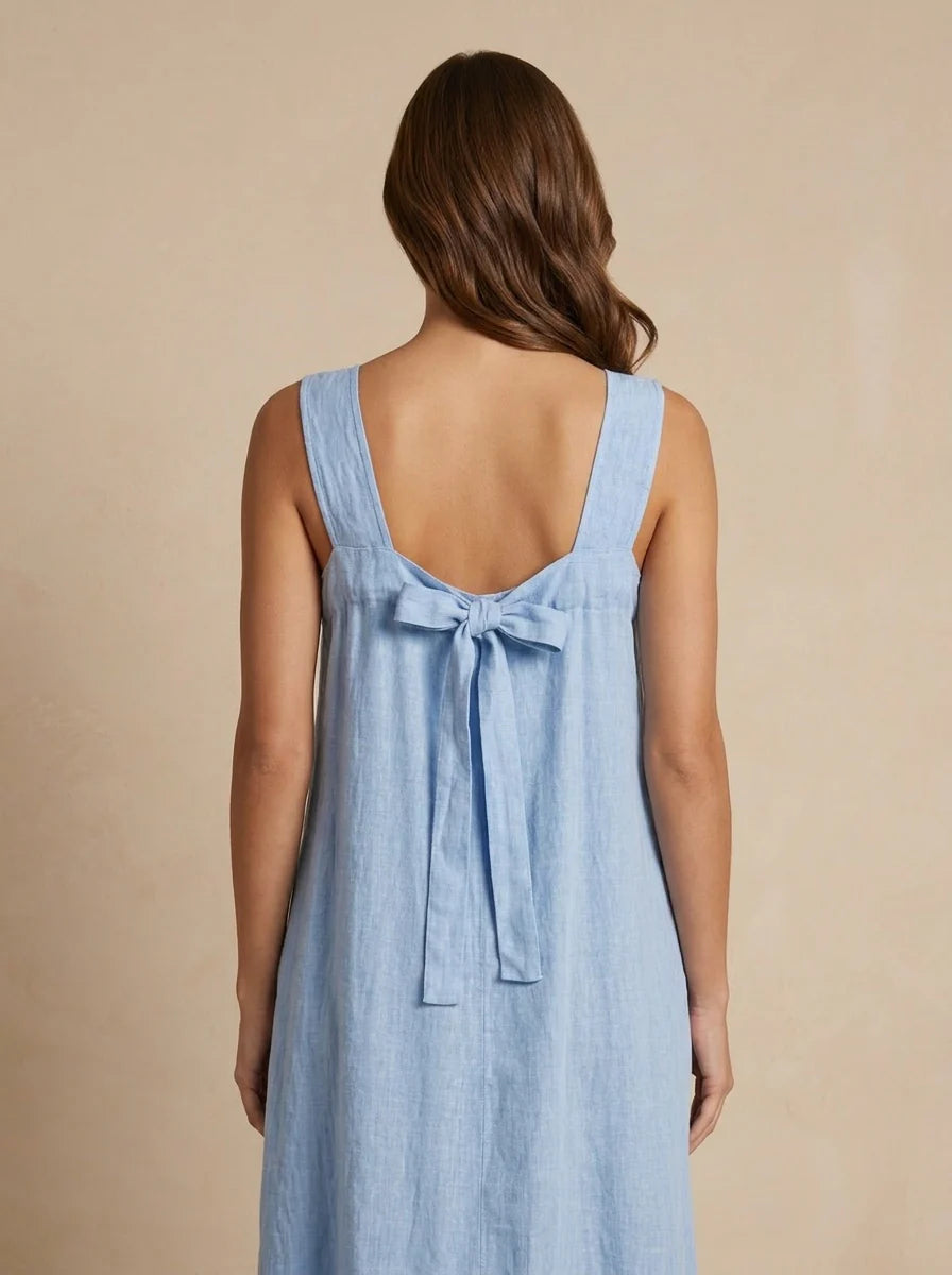 Deck Linen Frill End Dress - Sky