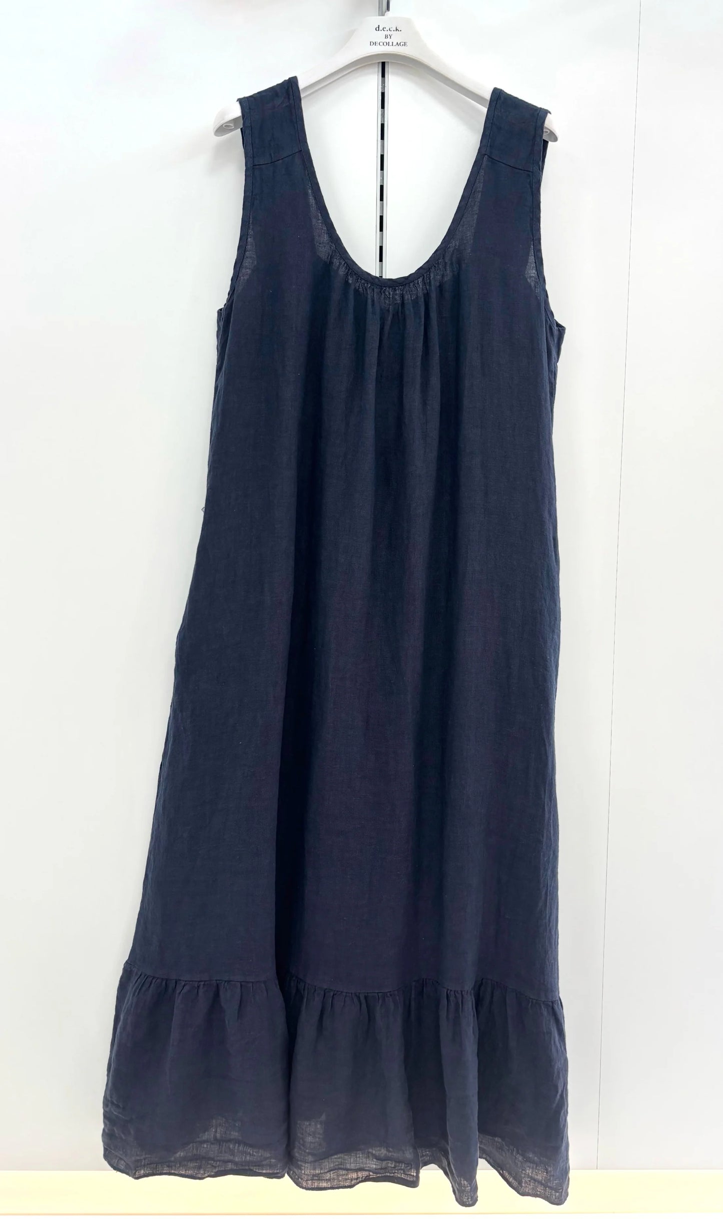 Deck Linen Frill End Navy Dress