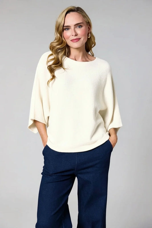 Deck Short Sleeve Batwing Knit - Cream