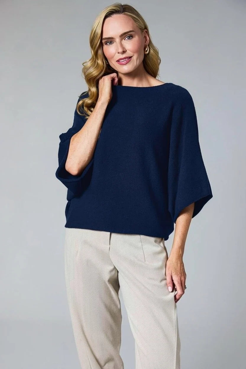 Deck Short Sleeve Batwing Knit - Navy