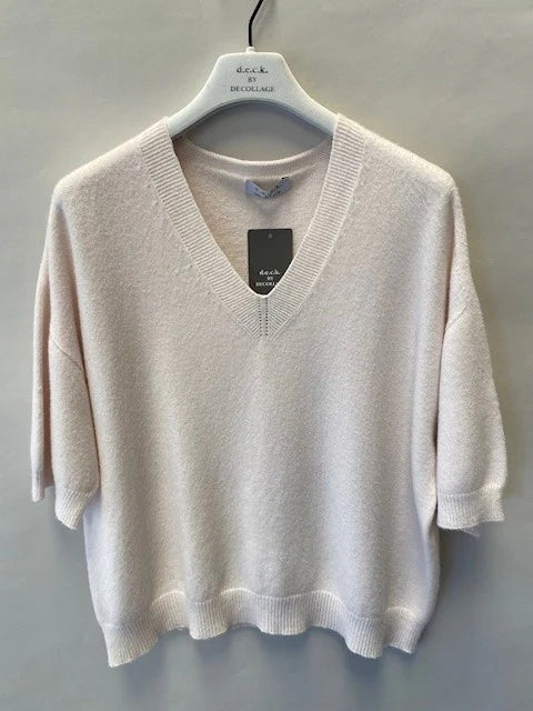 Deck Short Sleeve V-Neck Knit - Cream