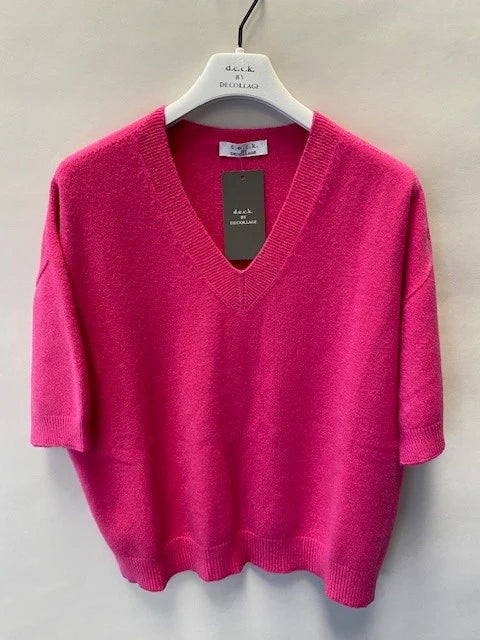 Deck Short Sleeve V-Neck Knit - Fuchsia