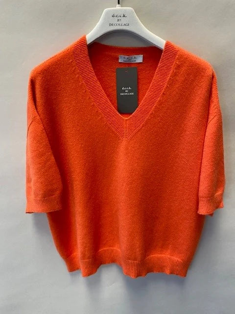 Deck Short Sleeve V-Neck Knit - Orange