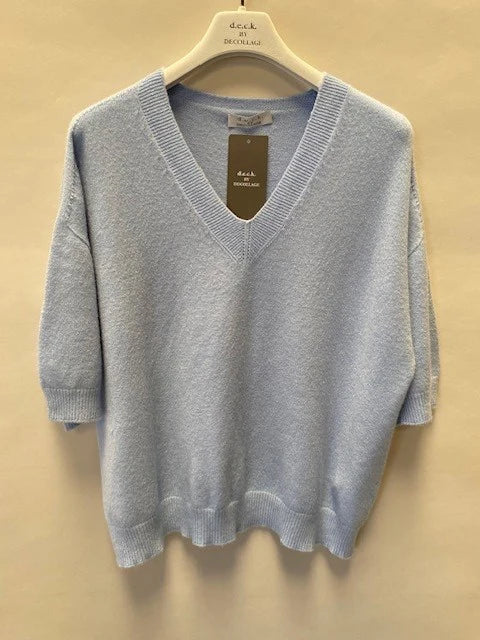 Deck Short Sleeve V-Neck Knit - Sky