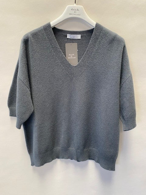 Deck Short Sleeve V-Neck Knit -Slate
