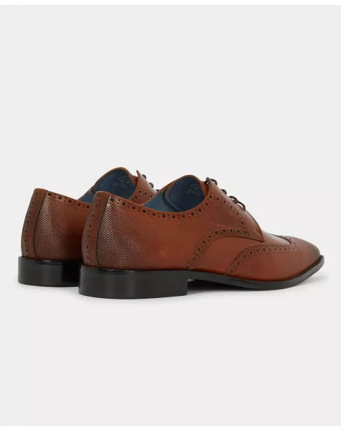 Brown leather dress shoes on a white background