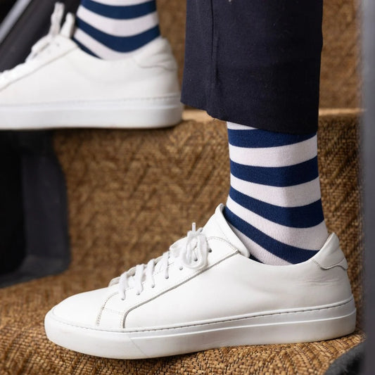 Swole Panda Bamboo Socks - Navy, Red & Mint Striped
