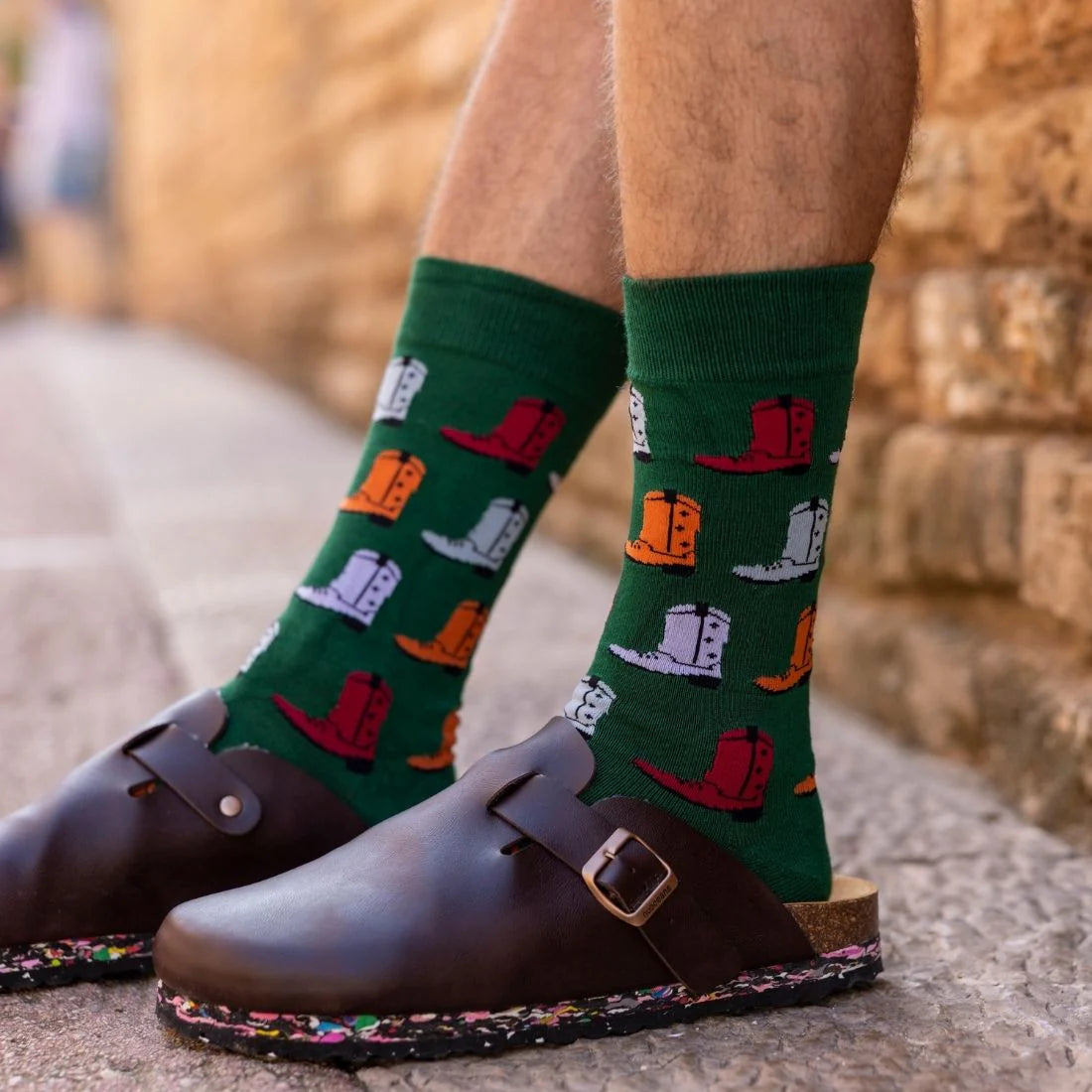 Swole Panda Bamboo Socks - Green Cowboy Boot
