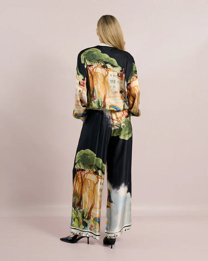 Deck Print Palazzo Trousers -  Black