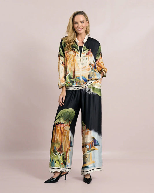 Deck Print Palazzo Trousers -  Black