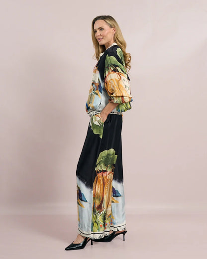 Deck Print Palazzo Trousers -  Black