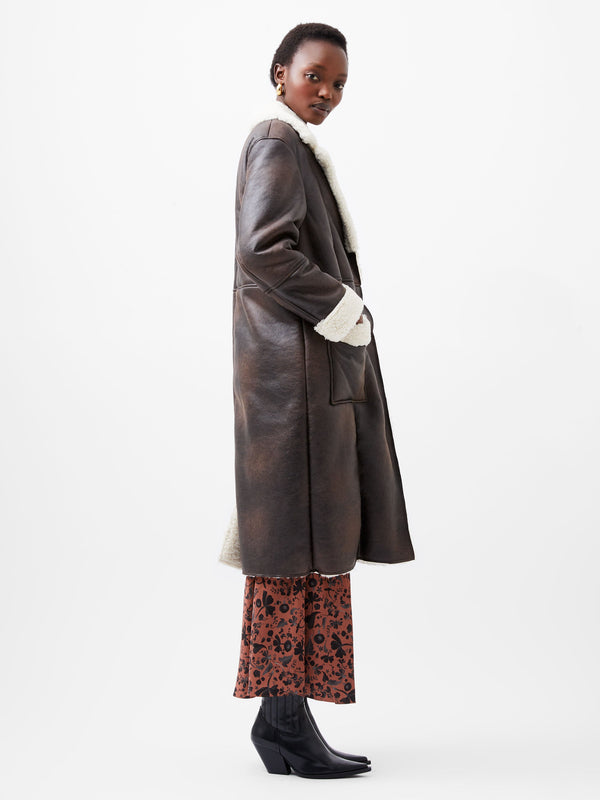 French Connection Arizona Faux Shearling Coat - Chocolate