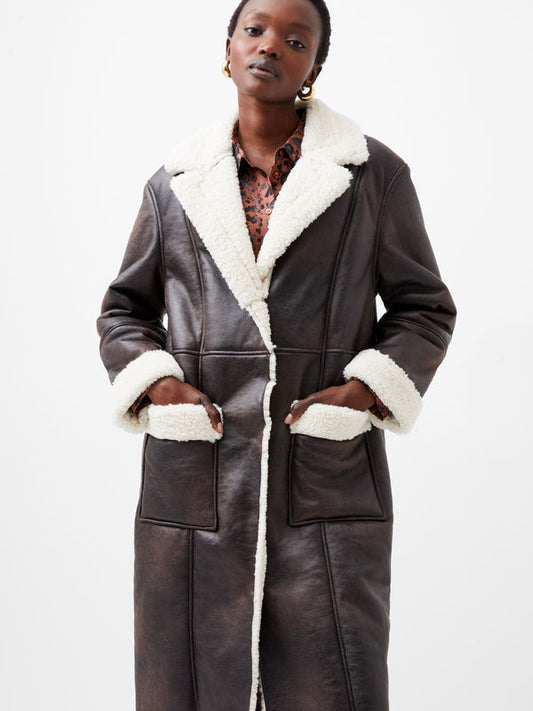 French Connection Arizona Faux Shearling Coat - Chocolate