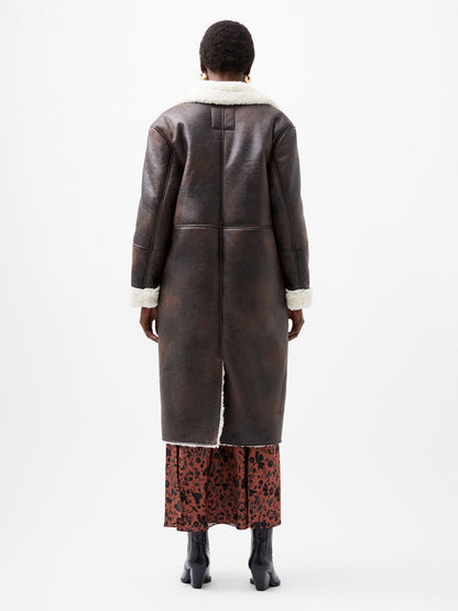 French Connection Arizona Faux Shearling Coat - Chocolate