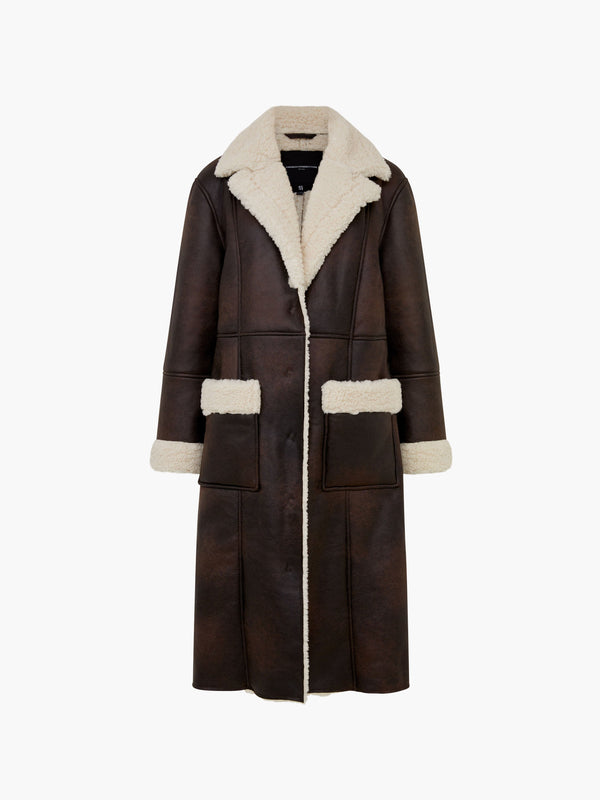 French Connection Arizona Faux Shearling Coat - Chocolate