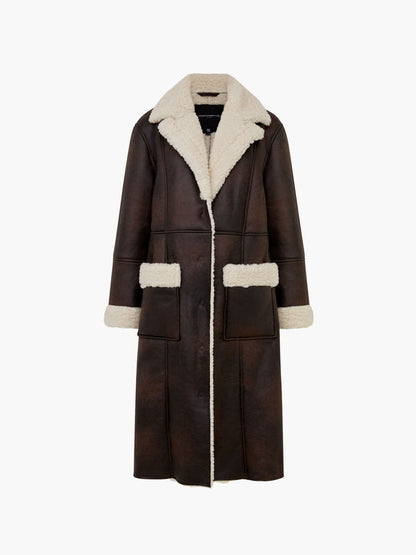 French Connection Arizona Faux Shearling Coat - Chocolate