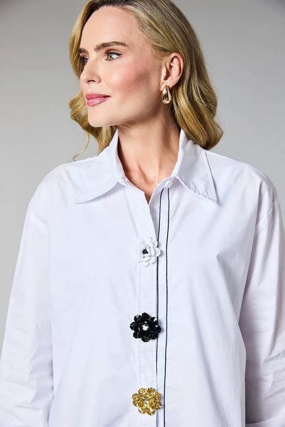 Deck Flower Button Blouse - White