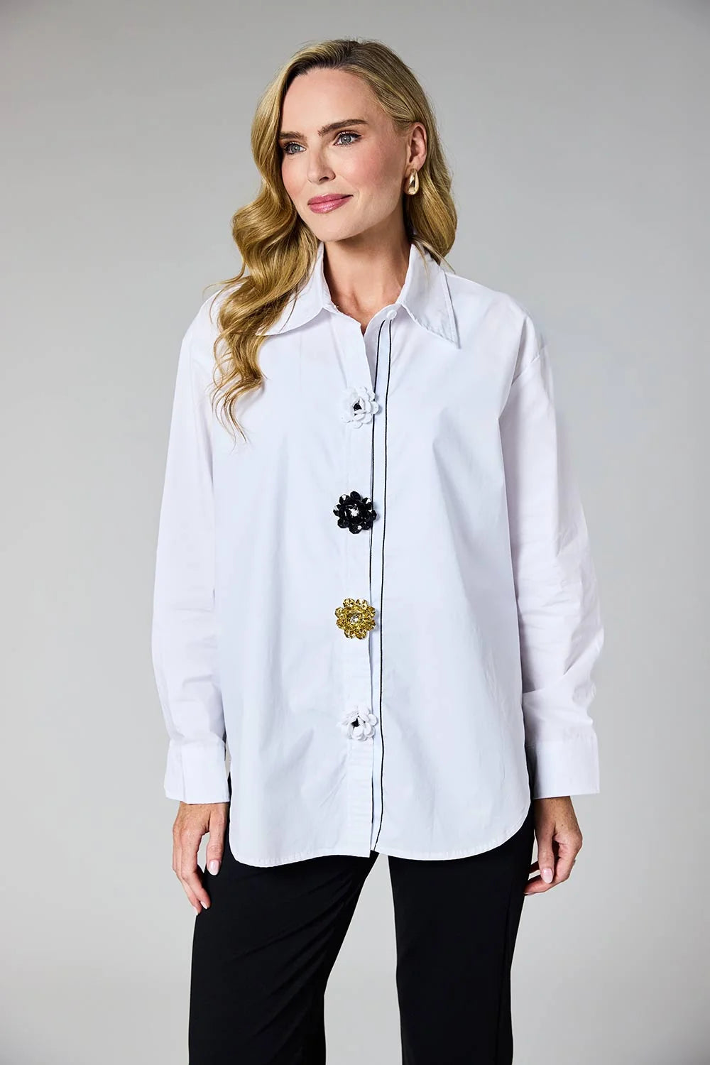 Deck Flower Button Blouse - White