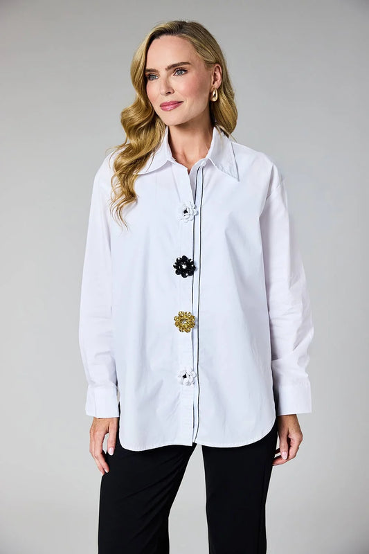 Deck Flower Button Blouse - White