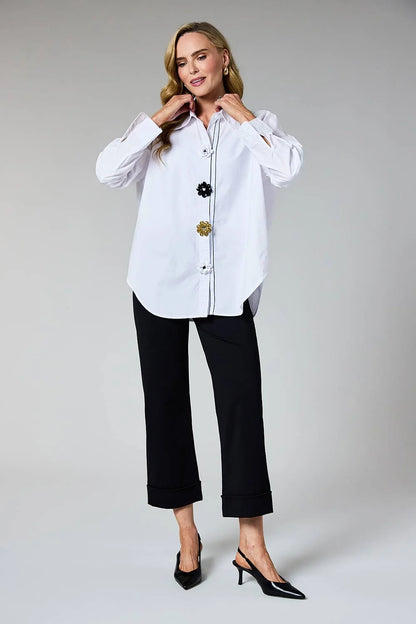 Deck Flower Button Blouse - White
