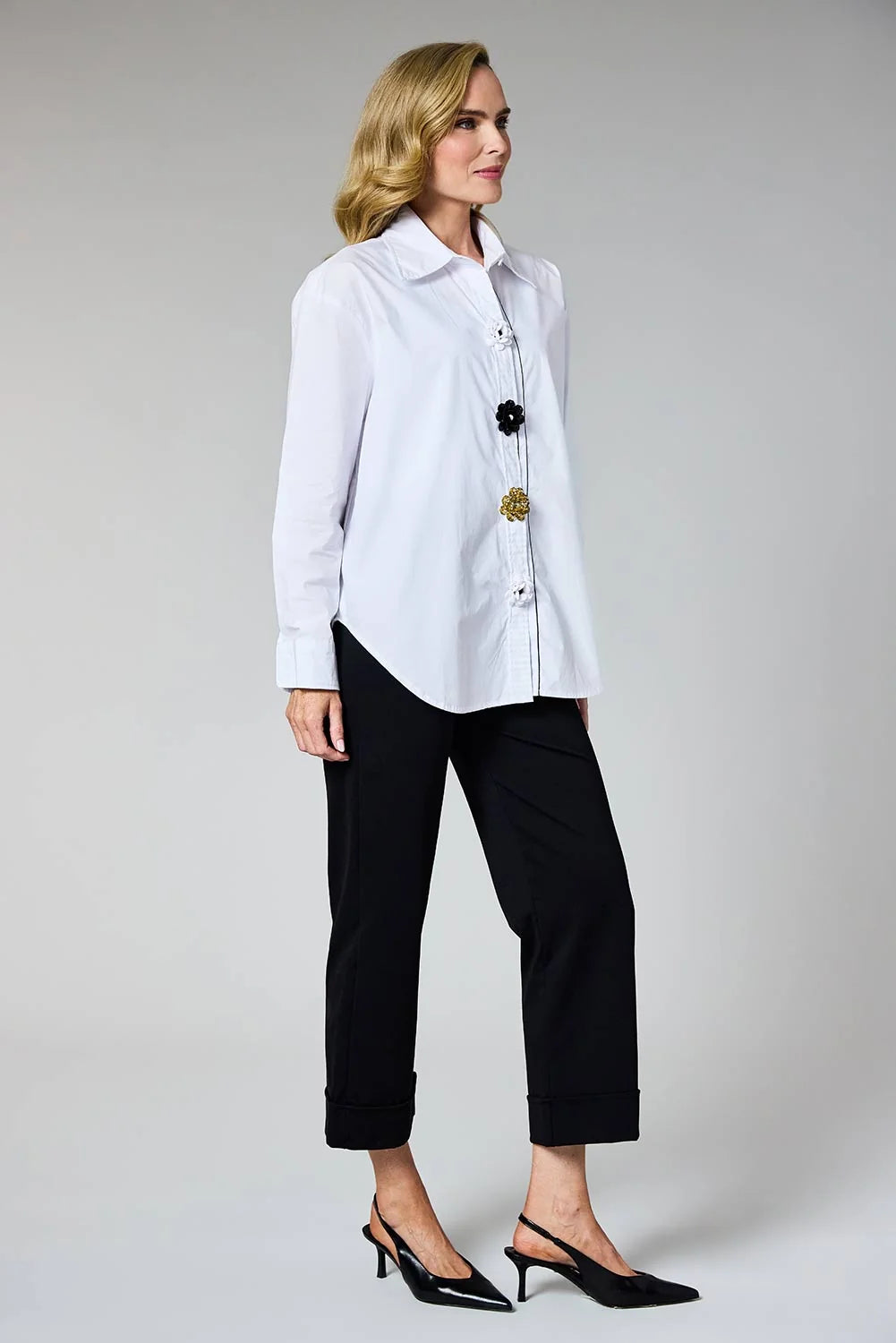 Deck Flower Button Blouse - White