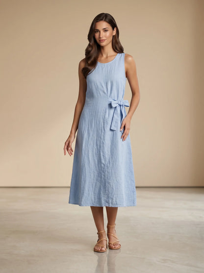 Deck Linen Bow Dress - Sky Blue