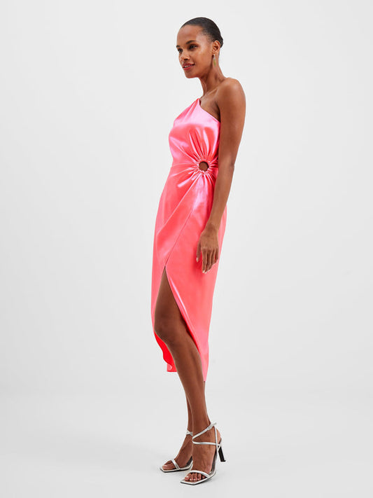 French Connection Adaline Satin One Shoulder Dress - Neon Rose