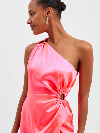 French Connection Adaline Satin One Shoulder Dress - Neon Rose