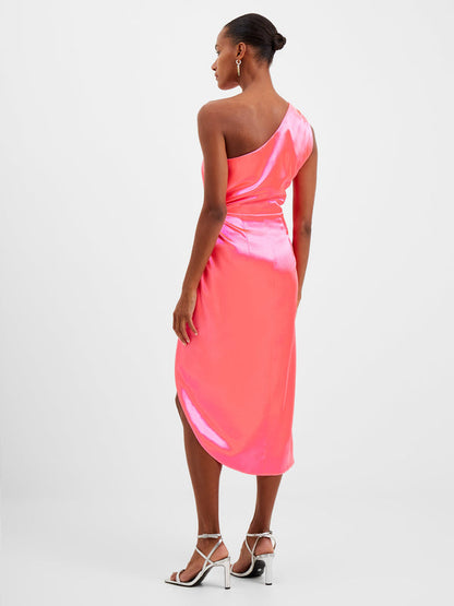 French Connection Adaline Satin One Shoulder Dress - Neon Rose