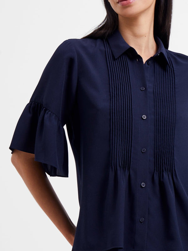 French Connection Crepe Light Pin-Tuck Shirt - Marine