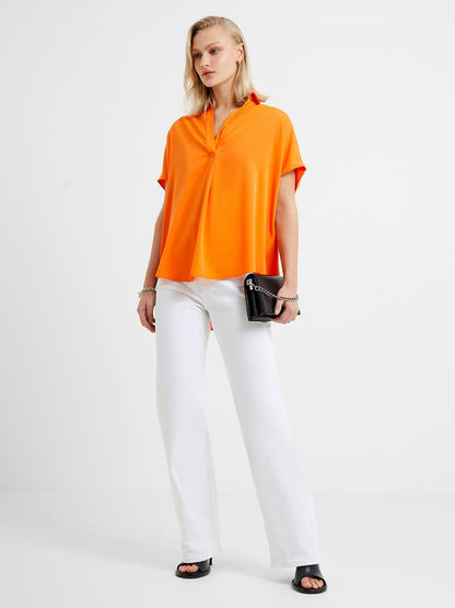 French Connection Cele Recycled Crepe Light Popover Shirt - Orange