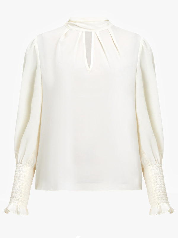 French Connection Crepe Keyhole Top - Classic Cream