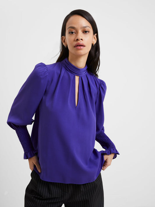 French Connection Crepe Keyhole Top - Cobalt