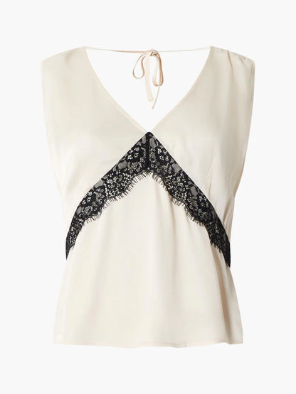 French Connection Eco Satin Lace Top - Cream