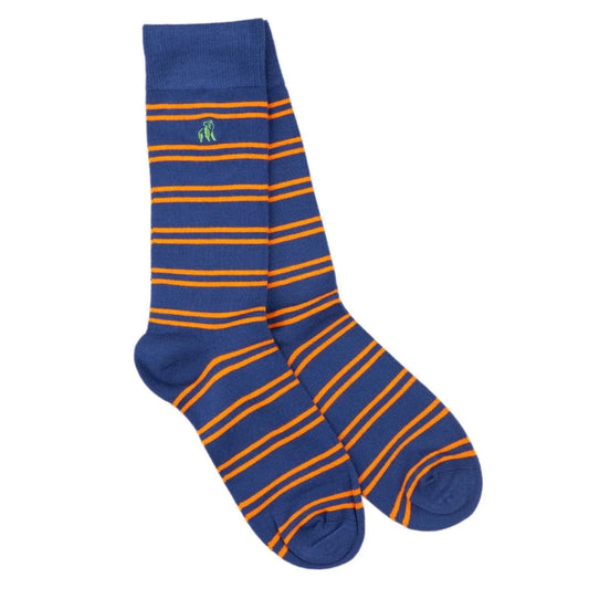 Swole Panda Bamboo Socks - Navy & Orange Stripes