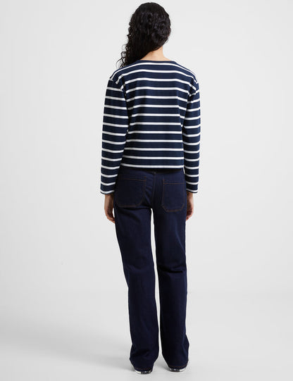 French Connection Rallie Stripe Tee - Marine/White