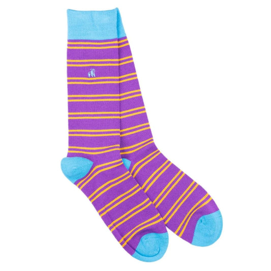 Swole Panda Bamboo Socks - Purple & Yellow Striped