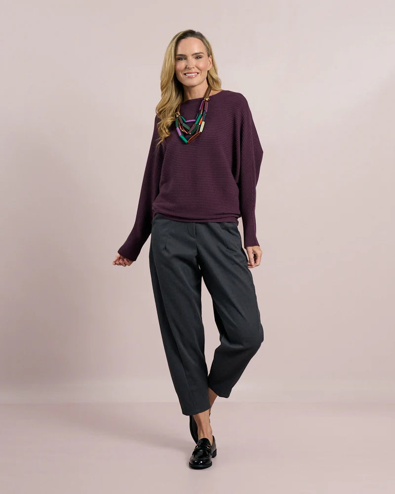 Deck Ribbed Batwing Knit - Mulberry